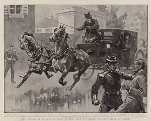 El regreso del Capitán Dreyfus, conduciendo desde La Rablais a la prisión en Rennes